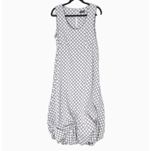 NOR Denmark Architectural Bubble Hem Grey Polka Dot Midi Dress Mod Size M NWOT - Picture 1 of 16